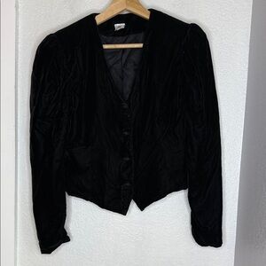 Vintage Black Velvet Cropped Jacket Bolero Button Front Dark Academia Romantic